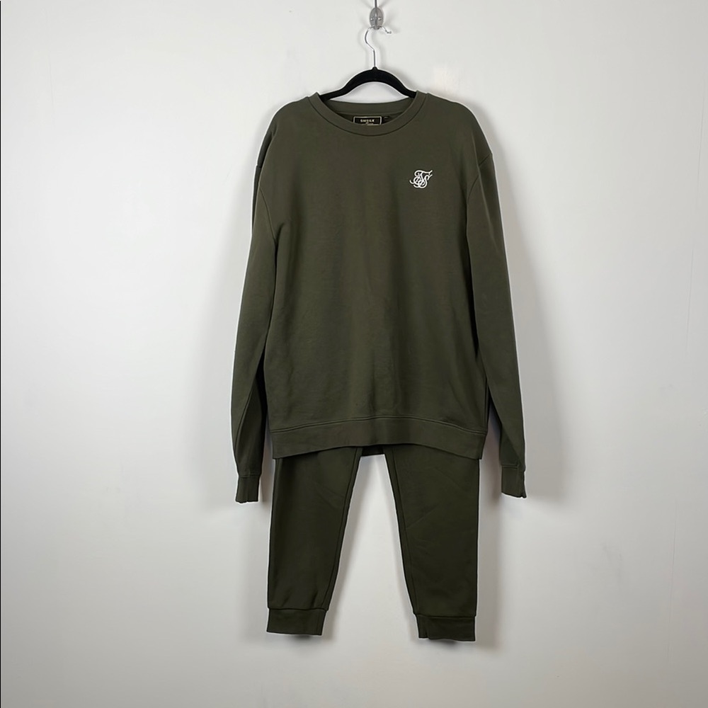 SikSilk Men's XL Pullover Fleece Lining Olive Green Sweatshirt and Joggers Set